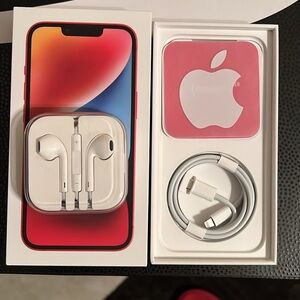 Apple iPhone 14 Red Case Apple Earbuds Fast Charger
NO PHONE